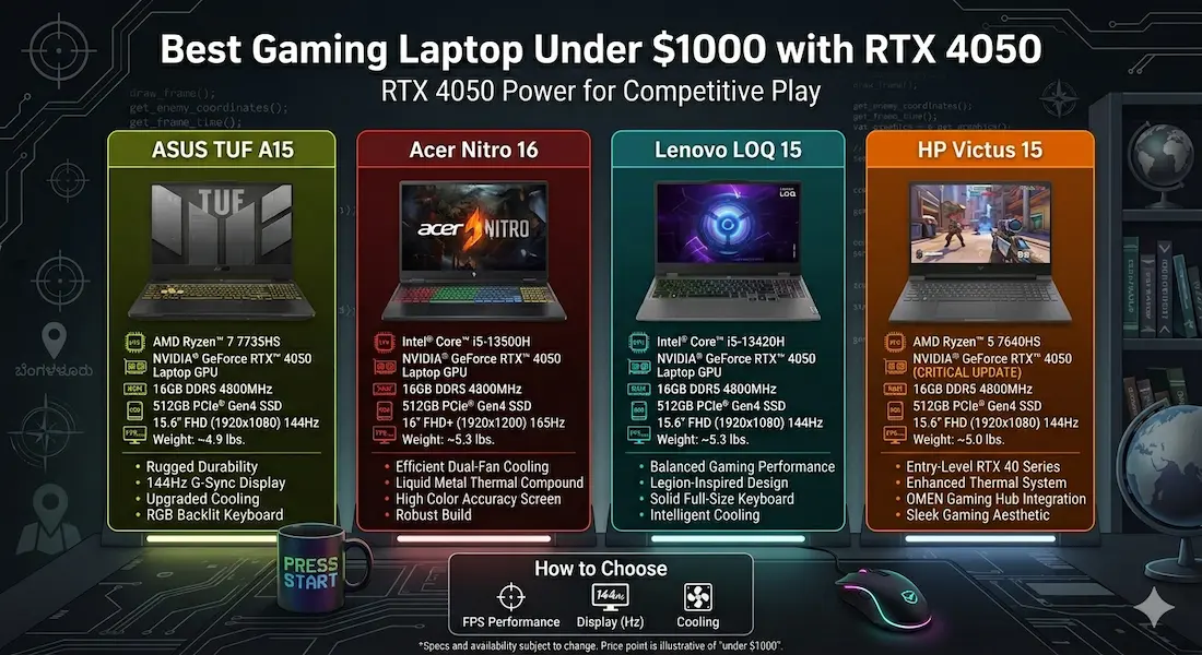 Best Gaming Laptop Under $1000 with RTX 4050