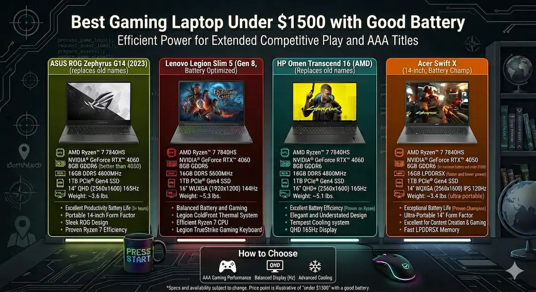 Best Gaming Laptop Under $1500 with Good Battery