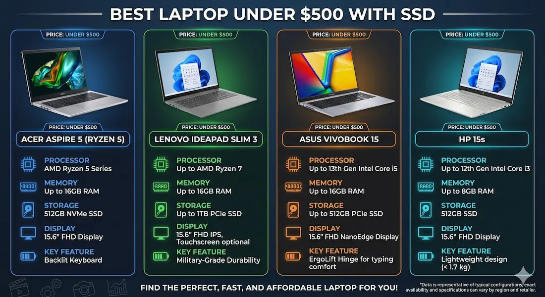 Best Laptop Under $500 with SSD