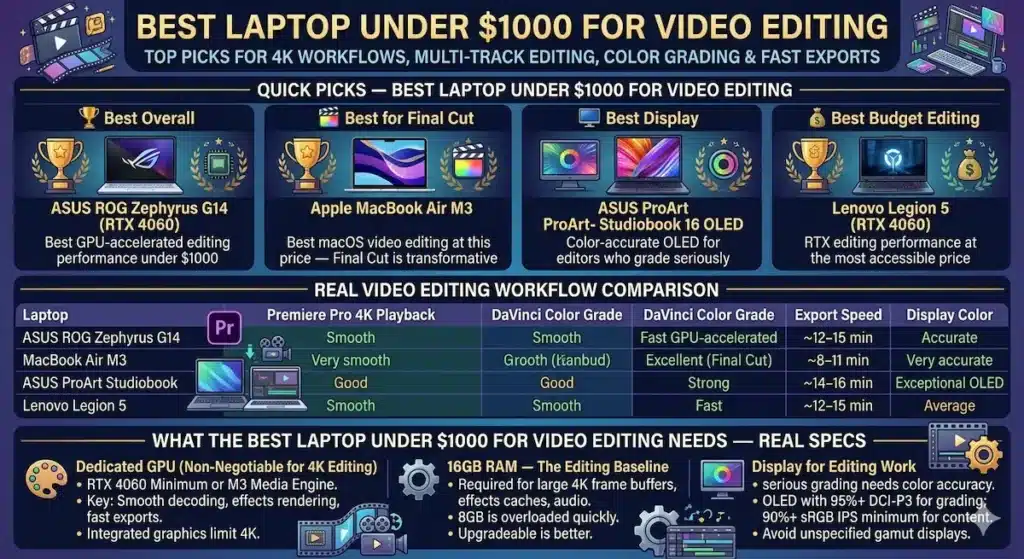 Best Laptop Under $1000 for Video Editing